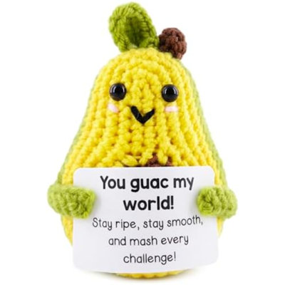 Positif Crochet Avocat, Stay Ripe Stay Smooth Fait à la main Mini Figurine en peluche d'avocat avec carte de message d'affirmation, Mignon ami, cadeaux, décoration de bureau pour femme, maman, fille, sœur, coworker, anniversaire