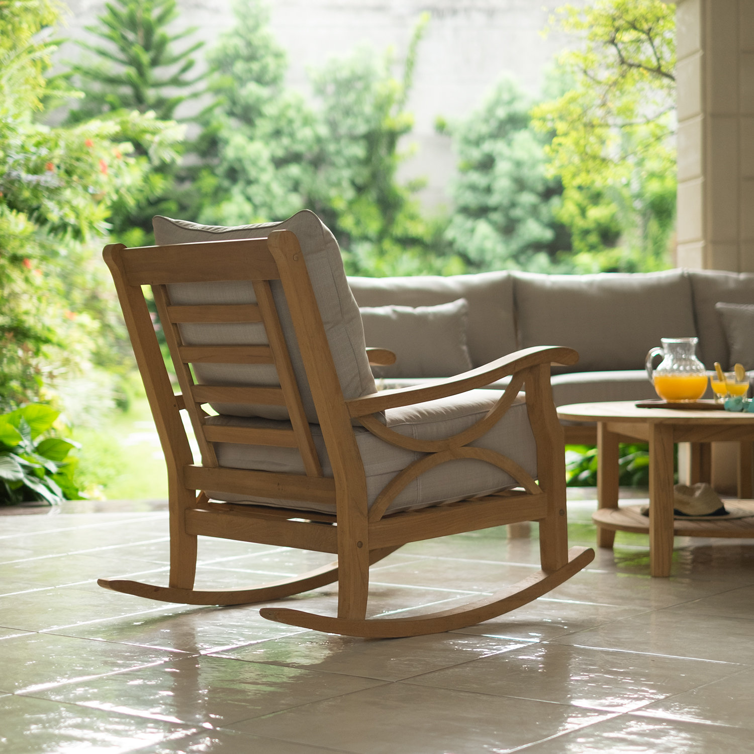 Brunswick Teak Patio Rocking Chair, Beige