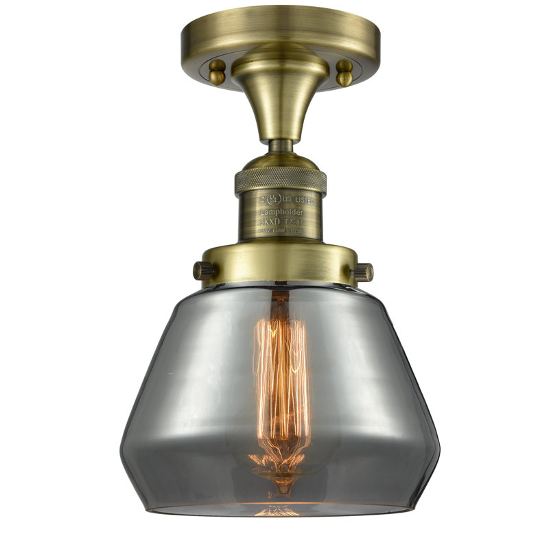 Plafonnier semi-encastré style école simple 6,75 po Argueta, Laiton antique, Plaqué couleur fumée, Ampoule DEL 6 watts Vinage