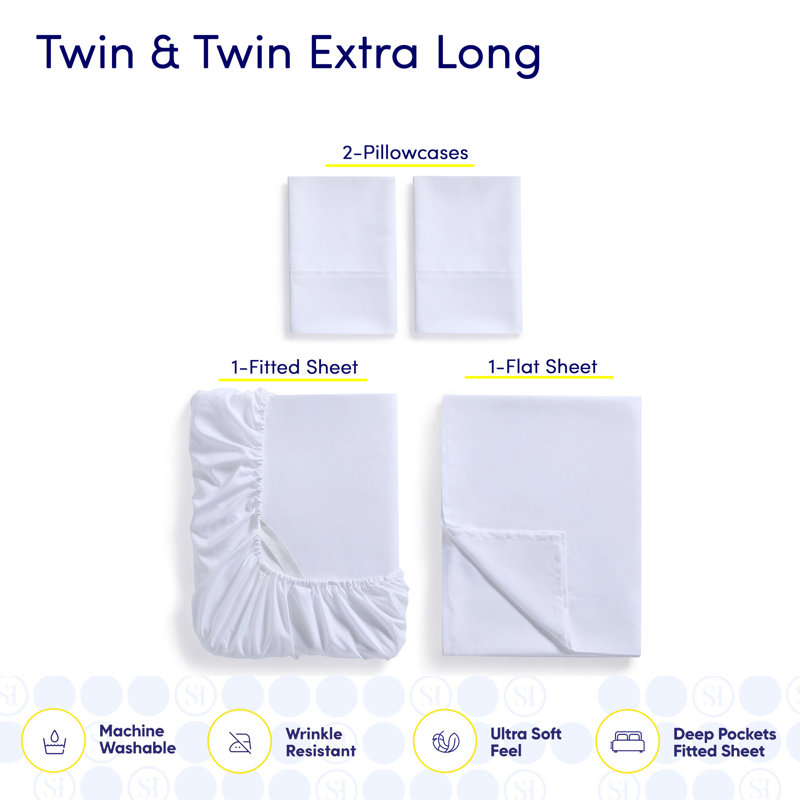 Luxurious Soft Microfiber Sheet Set with Bonus Pillowcases, Twin XL Sheet Set with 2 Pillowcases, White