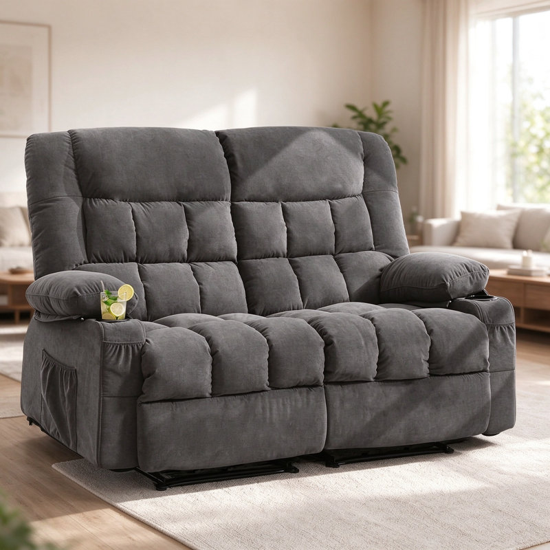 Causeuse inclinable avec porte-gobelets et poche latérale, Grey Linen
