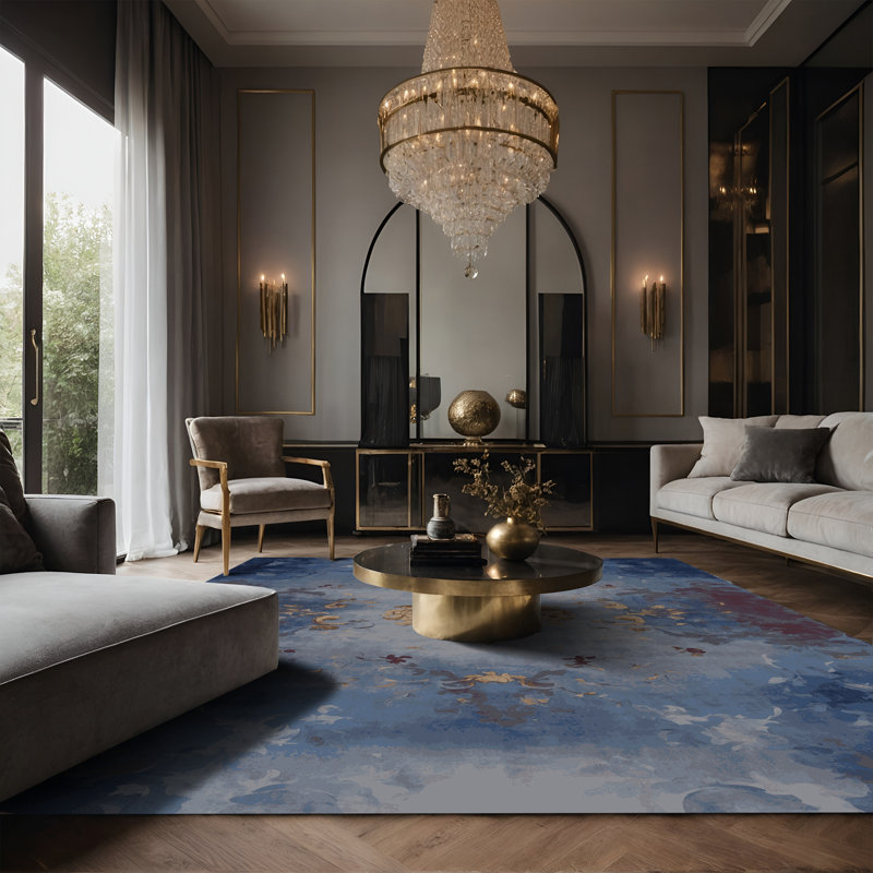 Tapis bleu soyeux et moelleux, Rectangle 4 pi x 6 pi