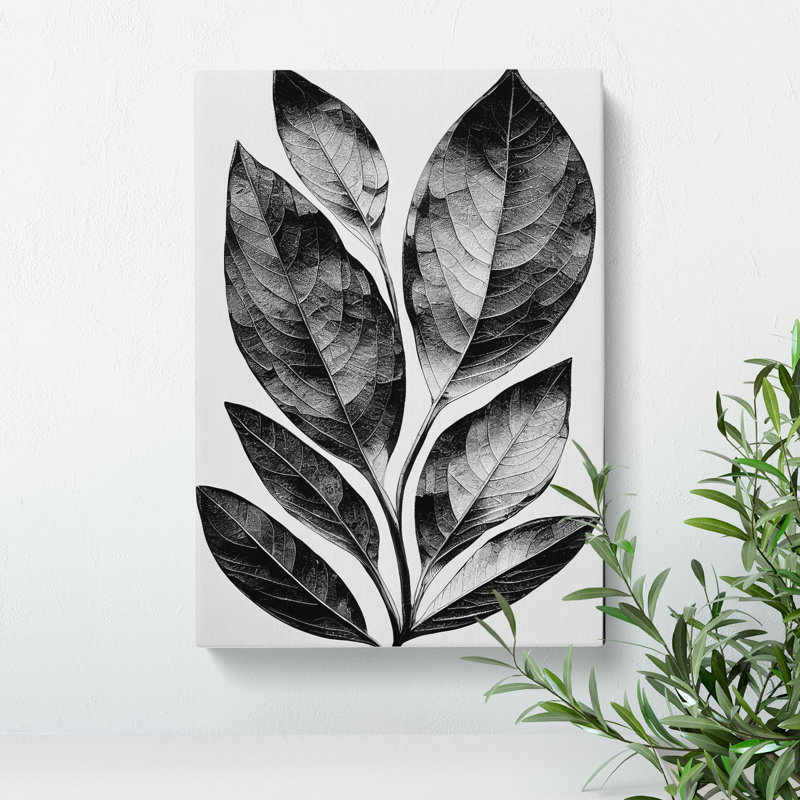 A Monochrome Leaves No.2 - Wall Art, 50cm H x 35cm W x 3cm D, No Matte, Wrapped Canva