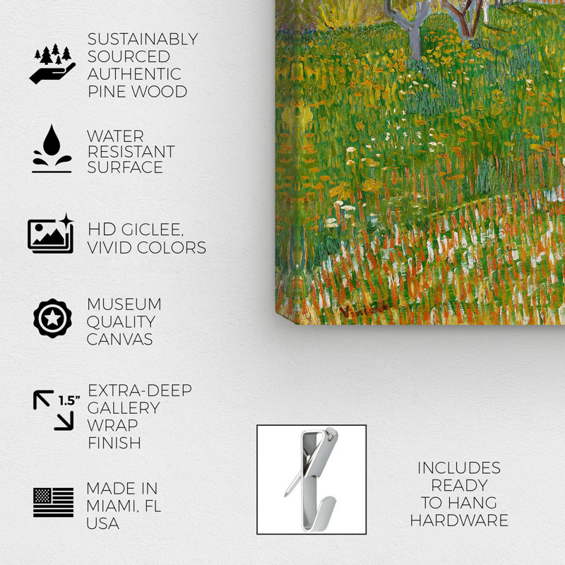 Van Gogh - Les arbres du verger en fleurs - Peinture sur toile, H 28 po x l 24 po, Toile tendue