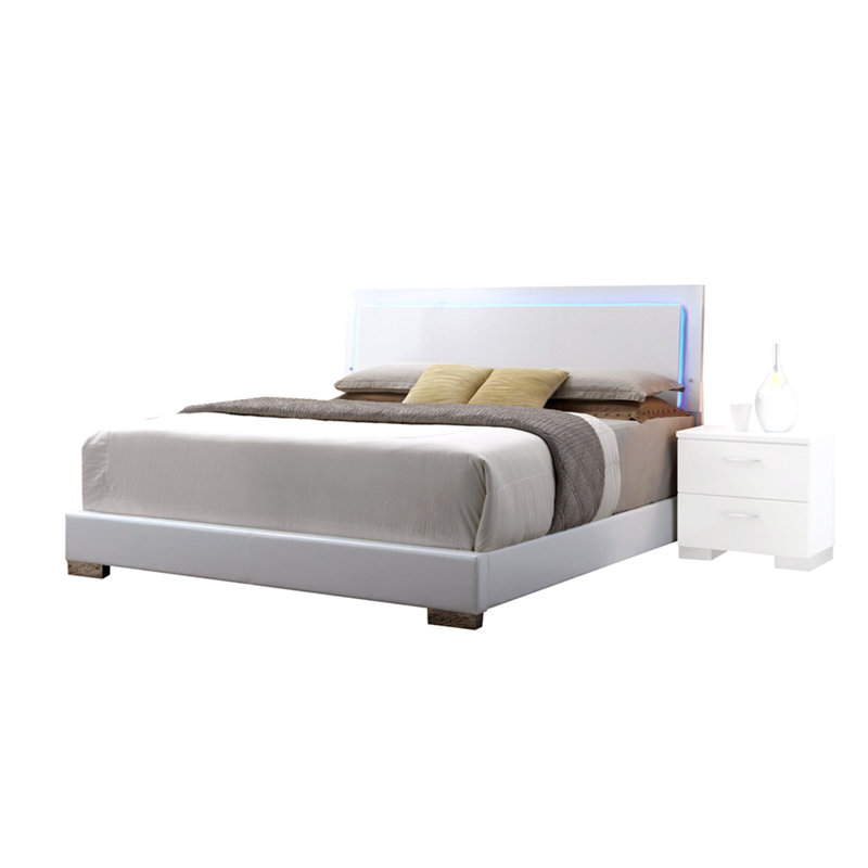 White Queen Bed with LED Light Headboard