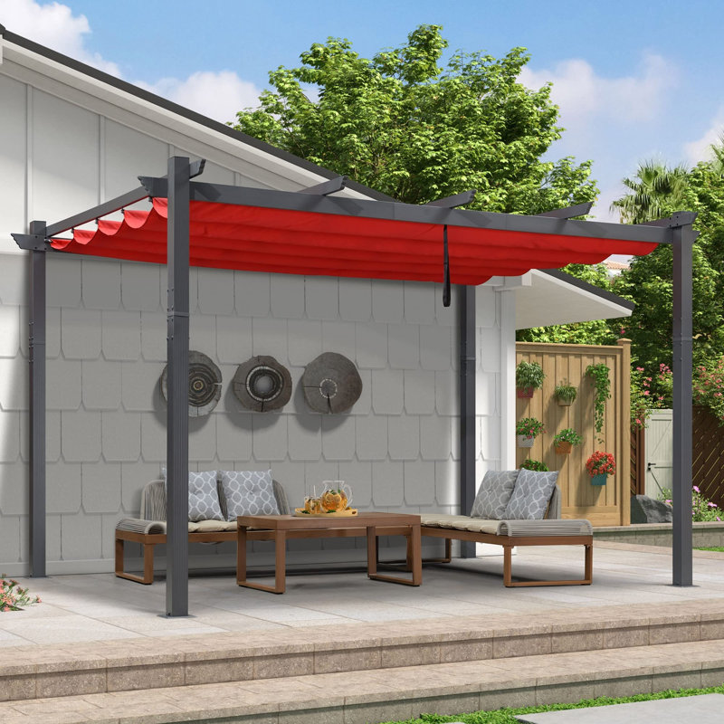 Aluminum Pergola with Canopy, Red, 8' H x 13' W x 11' D