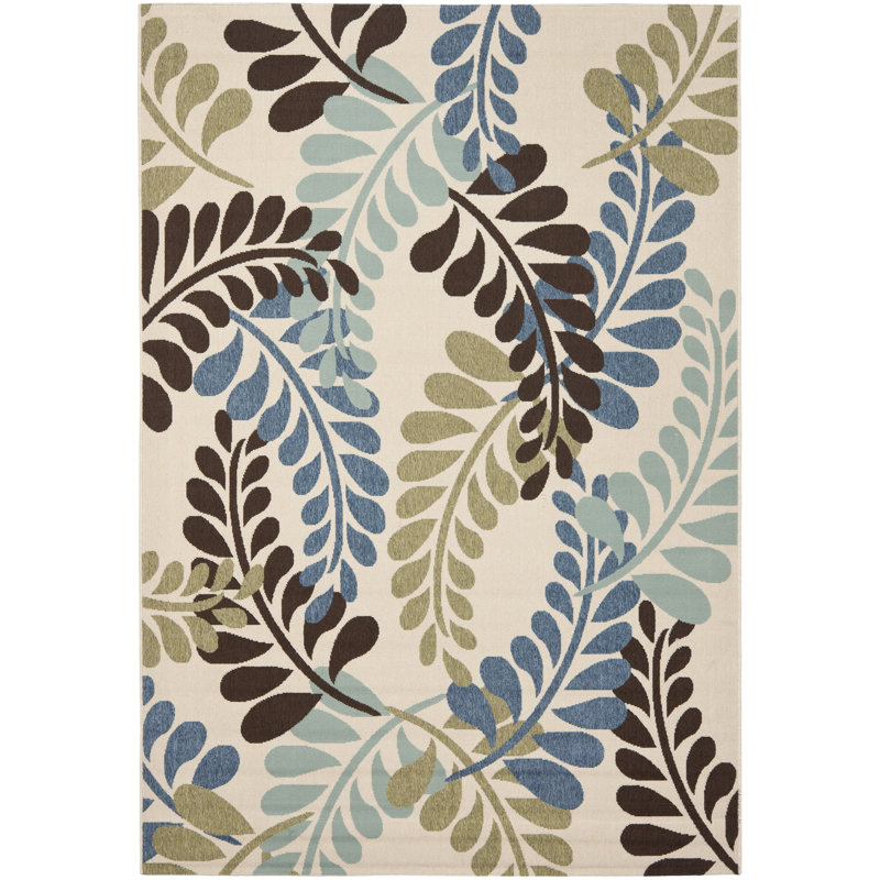 Tapis d'intérieur / extérieur à motif floral Devien, Rectangle 2 pi 7 po x 5 pi
