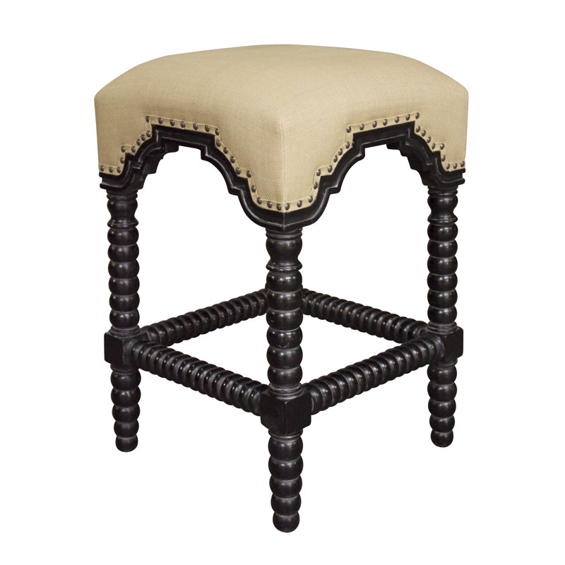 Abacus Upholstered Stool with Solid Wood Frame, Counter Stool (24" Seat Height)