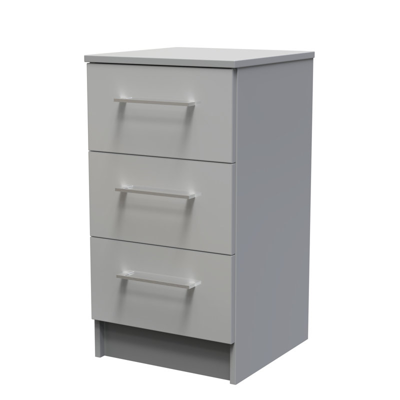 Fully Assembled Louberta 3 Drawer Bedside Cabinet, Grey