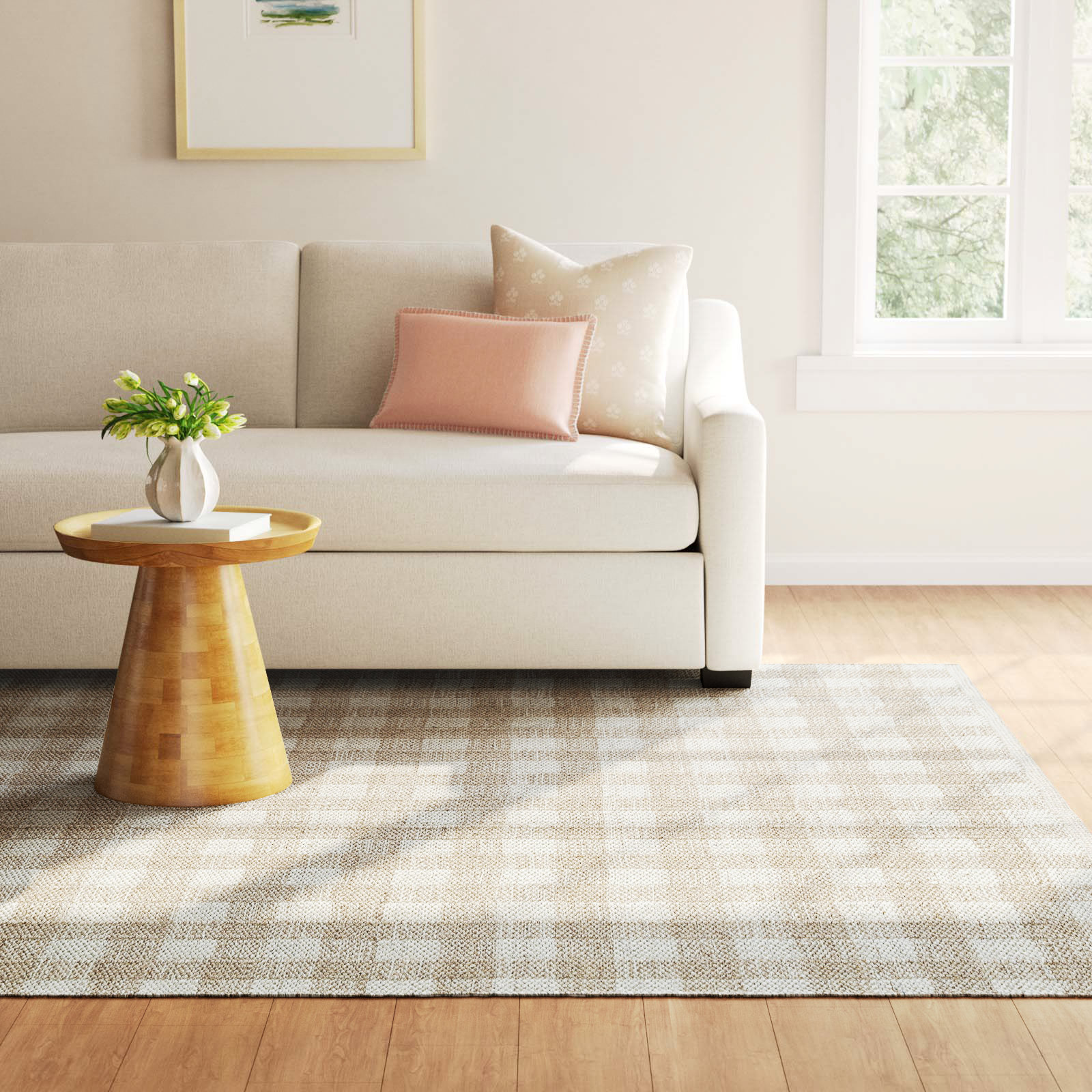Lavande Hand-Woven Plaid Wool Rug, Rectangle 6' x 9'