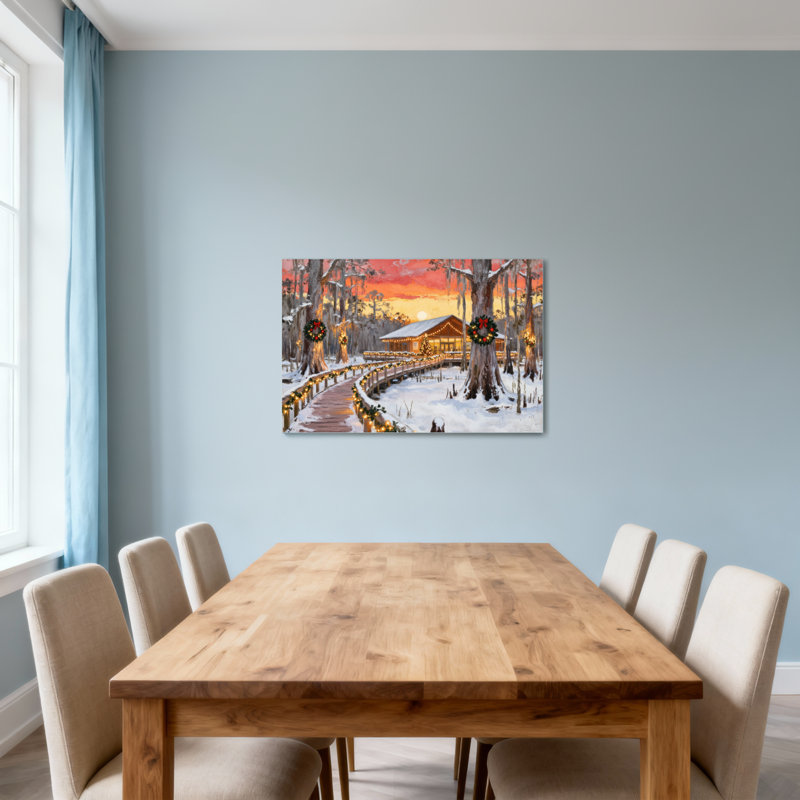 Scène de Noël au coucher du soleil, H 20 po x l 30 po