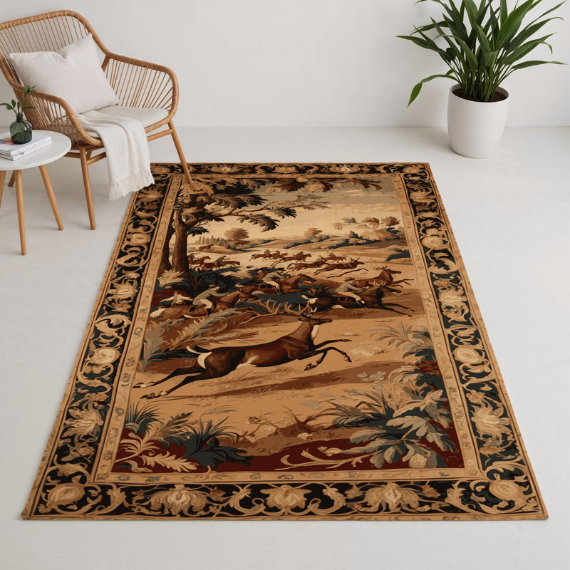 Tapis d'intérieur et d'extérieur brun français, Rectangle 5 pi x 7 pi