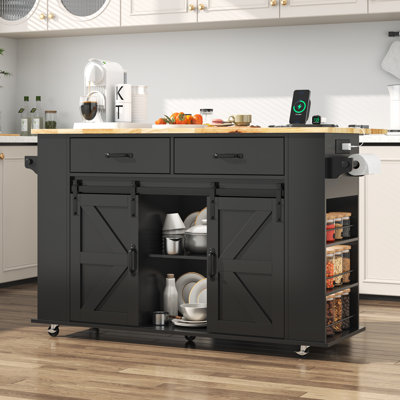 Solid and Manufactured Wood Kitchen Island with Drop Leaf