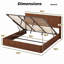 Structure de lit à très grand lit avec rangement hydraulique, conception courbée ondulée en bois, sans sommier tapissier, noyer