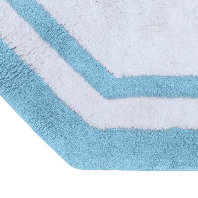 Ipke Cotton Bath Mat, Sky Blue/White Center