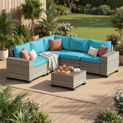 5-Person Outdoor Sectional Sofa Set With All-Weather HDPE Rattan, Cushions, And Wide Armrests