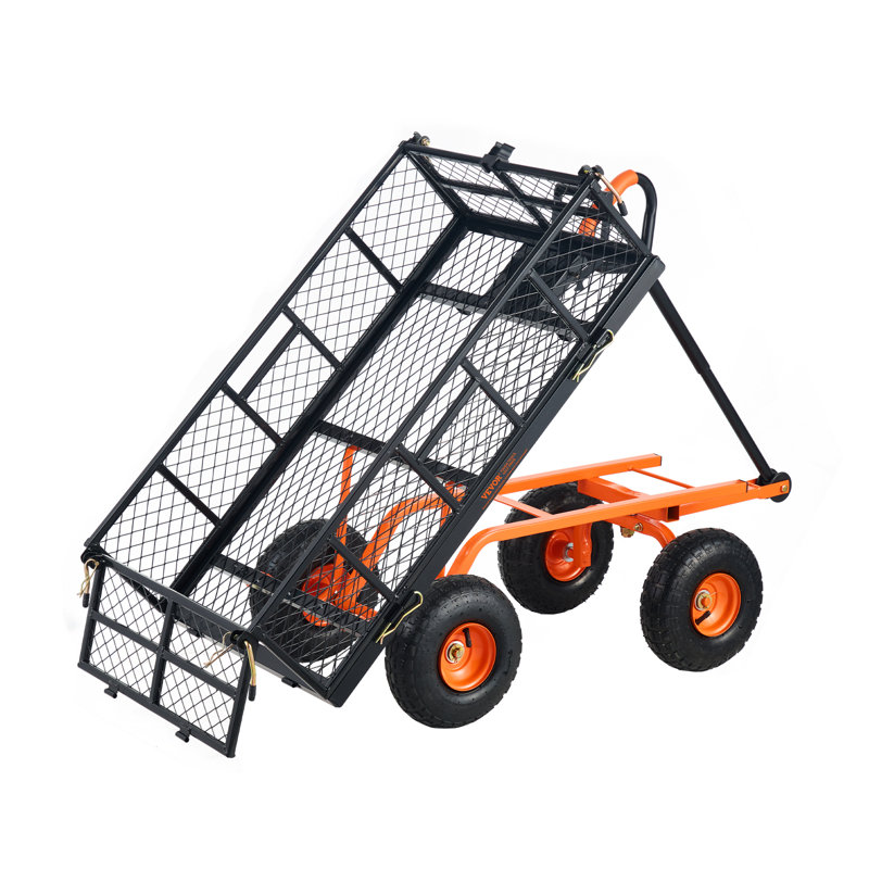Heavy Duty Black and Orange Steel Garden Dump Cart with Adjustable Handle
