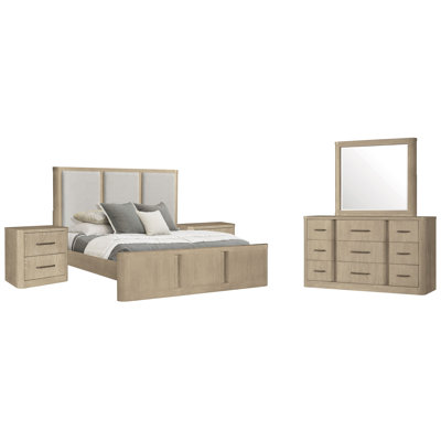 King Upholstered Panel Bed With Nightstand