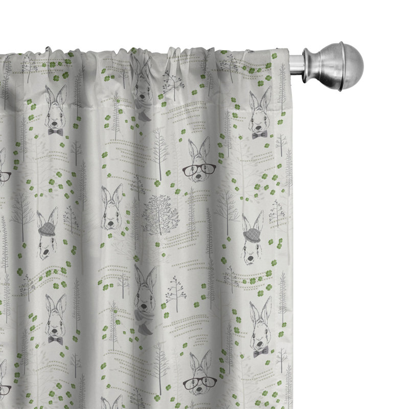 Rabbit Floral Semi-Sheer Rod Pocket Curtain Panels, 28" x 63"