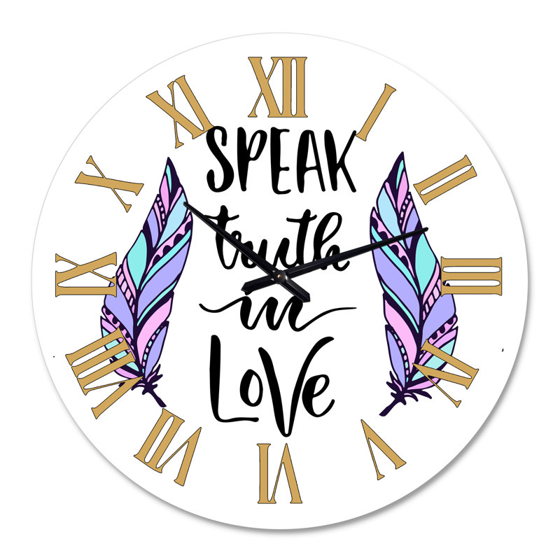 Horloge murale moderne Spreak Truth in Love Tribal Feathers I, Surdimensionné