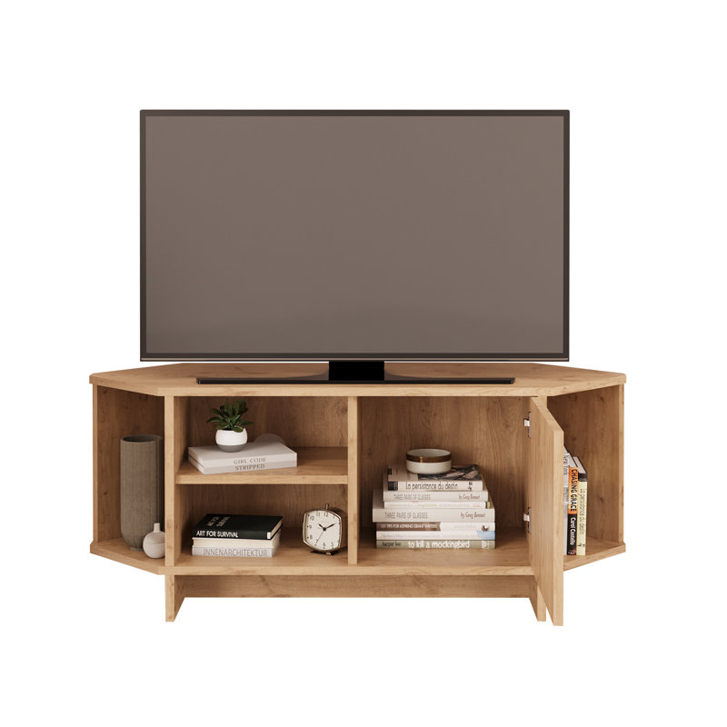 Teo Corner TV Stand – Space-Saving TV Unit for 43–48'' TVs, Compact Media Console with Open Shelves & Cabinet, Ready to Assemble, Available in 7 Colours
