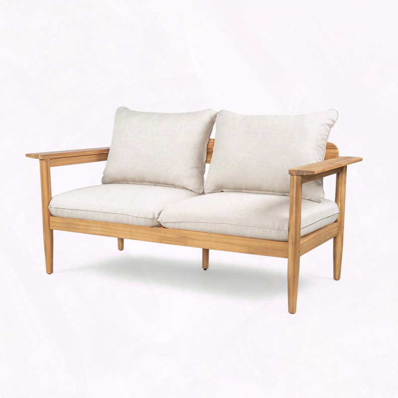 Causeuse d'extérieur en bois d'acacia à large dossier avec accoudoirs confortables
