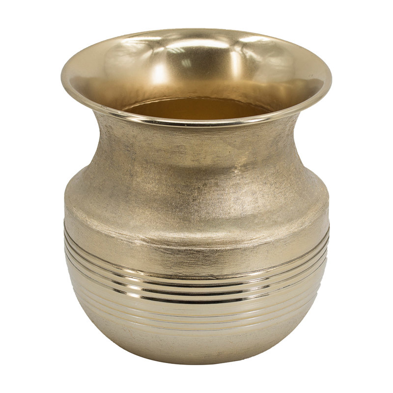 Zeppelin Aluminum Table Vase, Mink Ribs Gold, 8.9" H x 8.5" W x 8.5" D