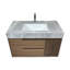 Meuble-lavabo mural 36 po Mid Century Modern, lavabo simple, texture bois brun avec plateau en pierre frittée