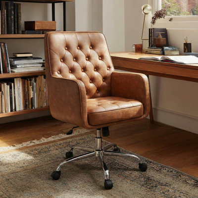 Button Tufted Faux Leather Office Task Chair with Padding