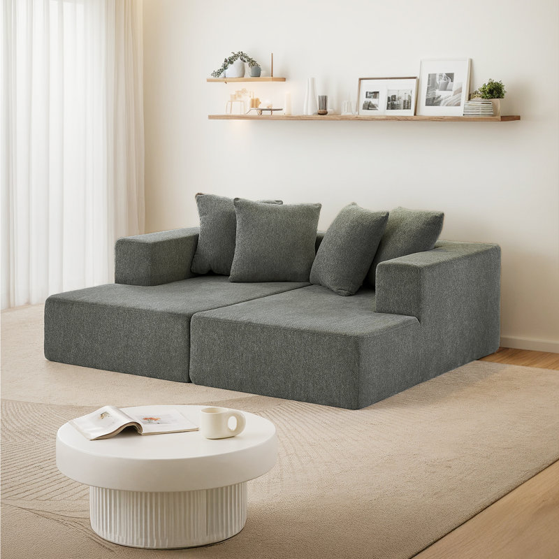 74" Chenille Sectional Sofa, Compression Modular Sofa Chaise,Sofa Bed Sleeper With 4 Pillows, No Assembly Needed
