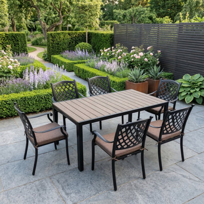 6 - Person Rectangular Plastic Patio Dining Set with Cushions included