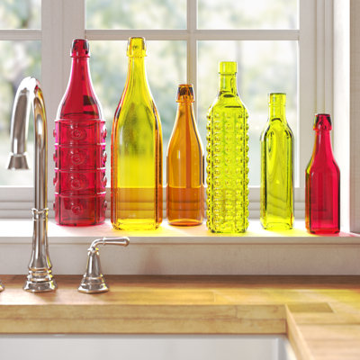 Ensemble de 6 vases de table en verre intérieur / extérieur vert / jaune / orange Gutshall