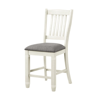 De 2 chaises de salle à manger à hauteur de comptoir, blanc texturé, tissu texturé gris, chaises blanches à structure en bois (2 pièces), tissu rembourré,
