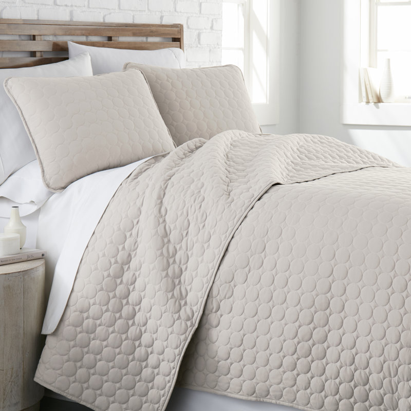 Bone Full Microfiber Quilt Set with Minimalist Circle Design
