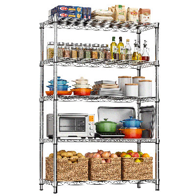 47.2" Wire Shelving Unit, 5-Tier Adjustable Storage Rack, Metal Storage Shelves for Kitchen, Pantry, Garage & Utility Room, Chrome