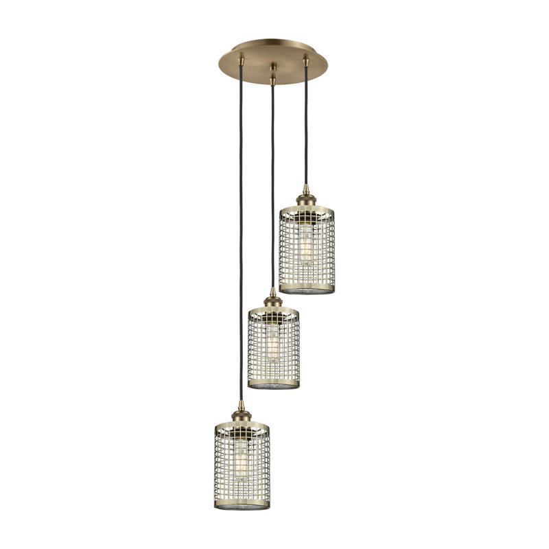 Luminaire suspendu suspendu à 3 lumières Makelle, Laiton antique, Laiton antique