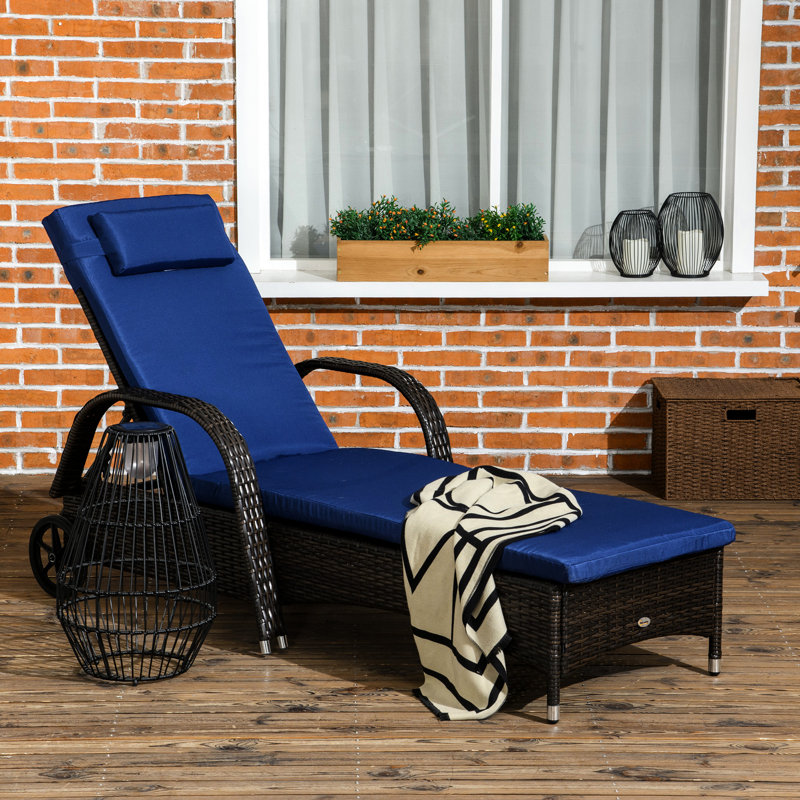 Fauteuil de piscine Pe avec 5 niveaux réglables, roues, coussin et assise, siège confortable brun et bleu foncé, Joy Bliss