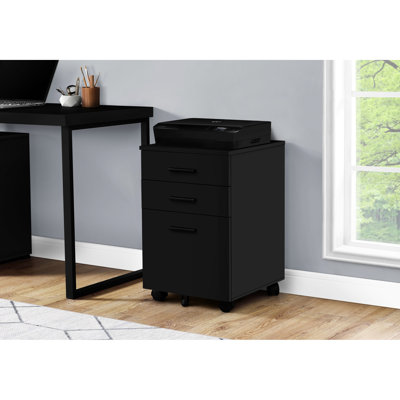 Classeur contemporain avec roulettes, stratifié noir pour chariot de rangement Office Essentials, gestion efficace des documents