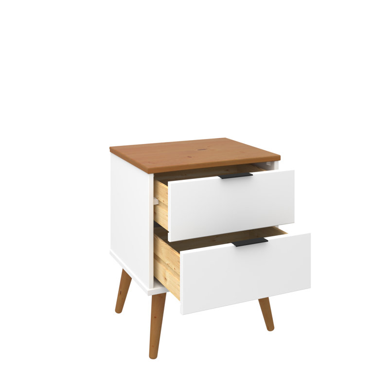 Alice Nightstand 2 Drawer with Solid Wood - Add a touch of charm and elegance to your space, White/Brown