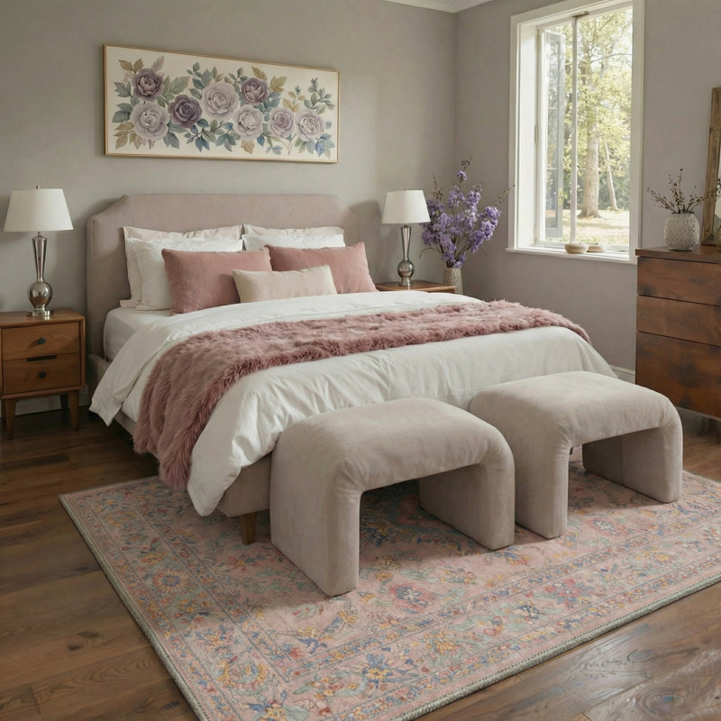 Vintage Floral Medallion Machine Washable Blush Pink Blue Area Rug, Distressed Non-Slip Rug for Living Room Bedroom