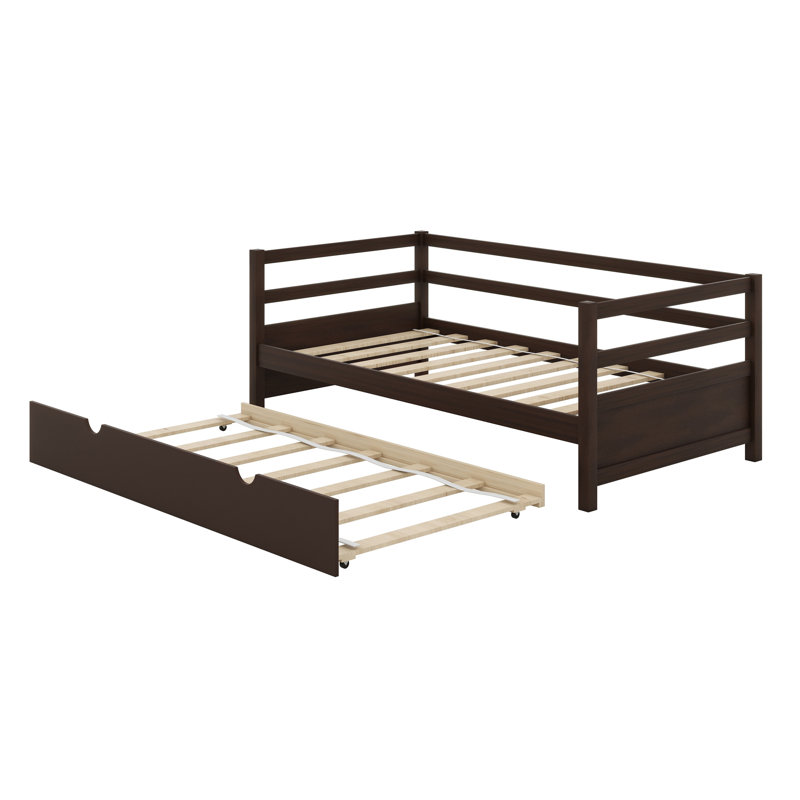 Shantee Twin Size Wooden Daybed with Trundle, Brown