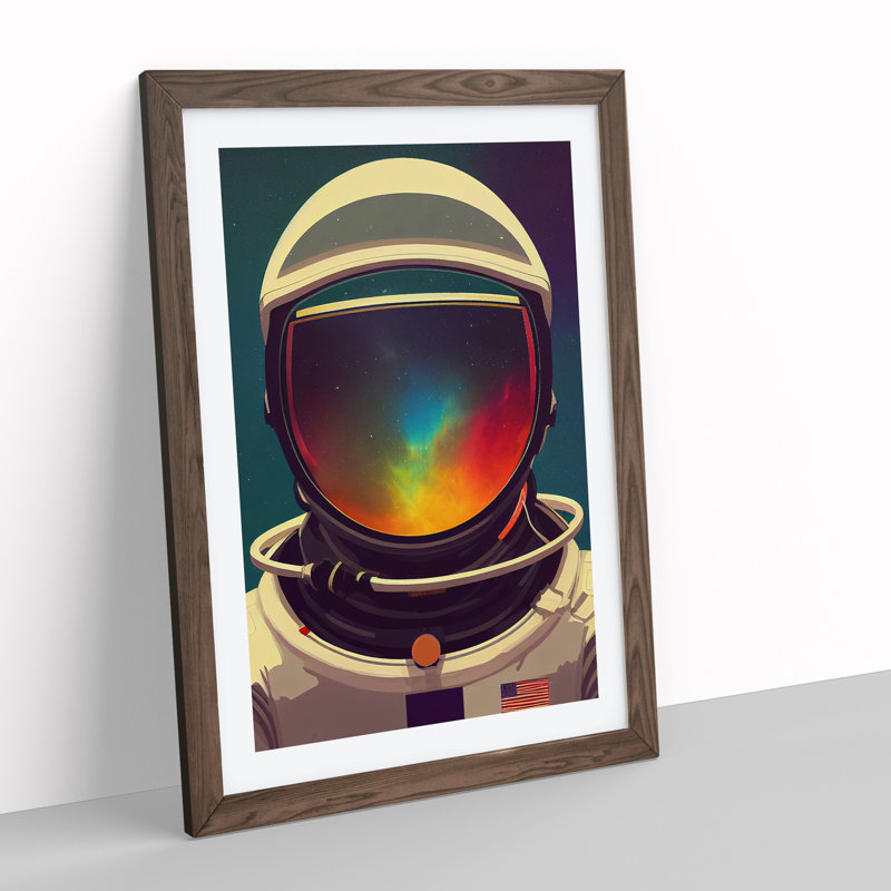 Astronaut Helmet 1 Piece Single Picture Frame Wall Art, 46cm H x 34cm W x 2cm D, Walnut Framed