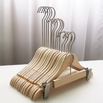 Honglilai Natural Wood Hangers with Anti-Slip Design for Women's and Children's Clothing, Set of 10 or 50