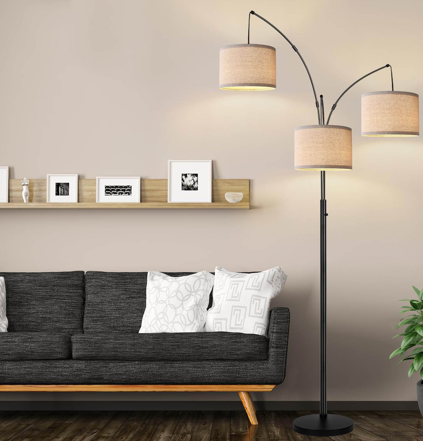 Hokku Designs Dimmable Floor Lamp - 3 Lights Arc Floor Lamps | Wayfair