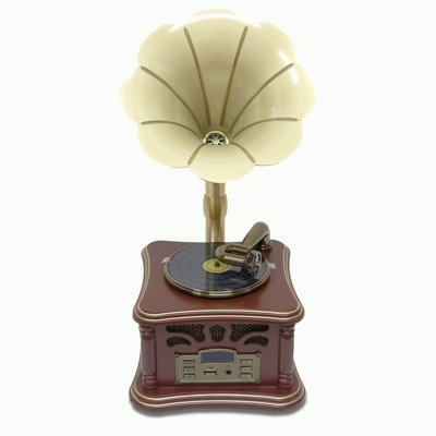Mini haut-parleur Bluetooth de style radio rétro en bois brun foncé, audio stéréo, Bluetooth sans fil, entrée AUX, lecture USB et prise casque 3,5 mm