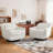 Upholstered Beige Chenille Swivel Oversized Lounge Armchair With Pillow And Metal Base (Set of 2)-1364762076