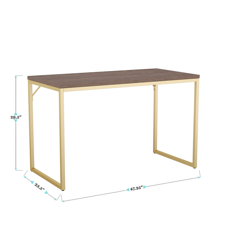 Walnut Top Polished Brass Frame Home Office Desk