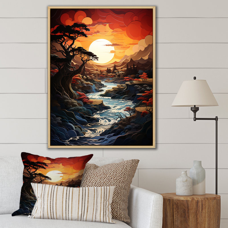 Tajana Sunset Dusks Embrace Papercut - impression, H 32 po x l 24 po x P 1 po, Cadre naturel flottant