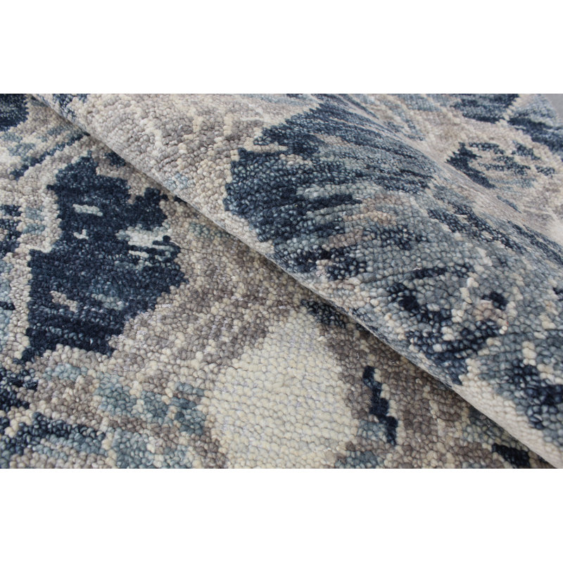 Wool Geometric Area Rug in Blue, Rectangle 12' x 15'