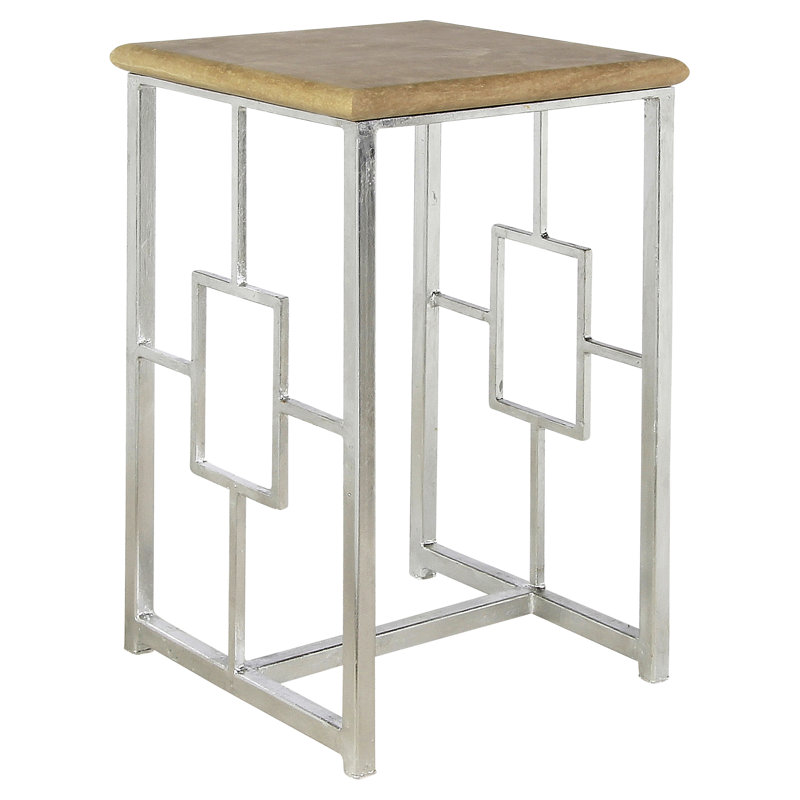 Plaza Sled End Table, Light Travertine, Silver Leaf